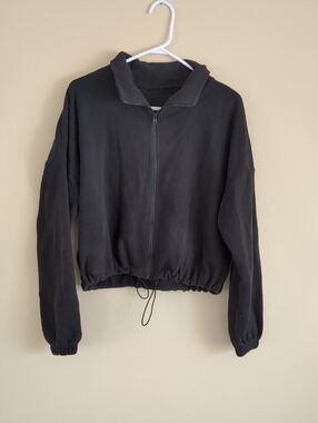 Medium Black Fleece Zip Up Long Sleeve Jacket